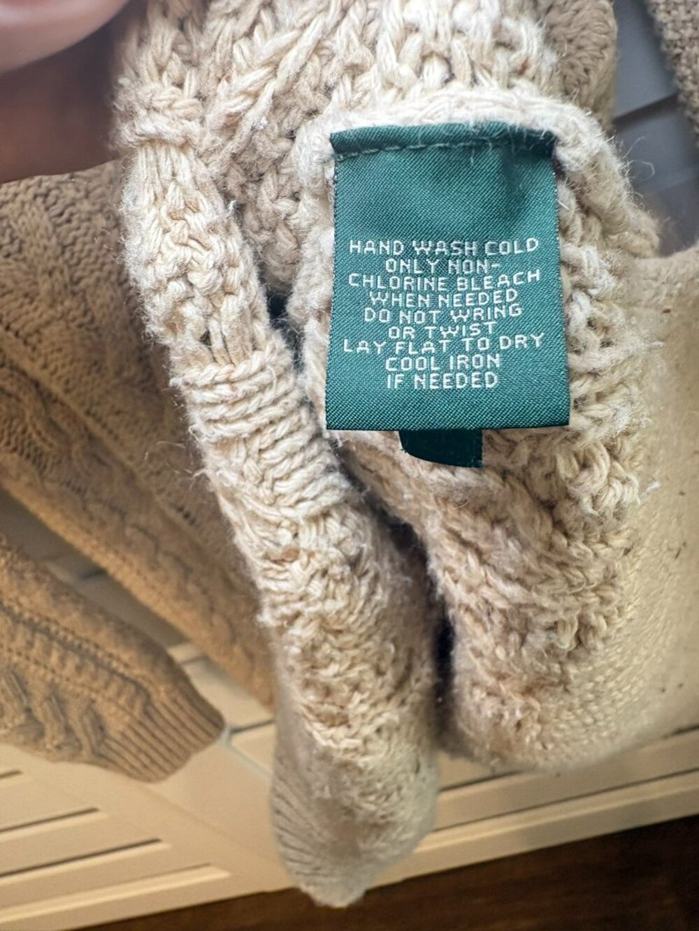 Lauren Ralph Lauren Oatmeal Cable Knit Cowl Neck Soft Fisherman Sweater XL - Picture 11 of 12